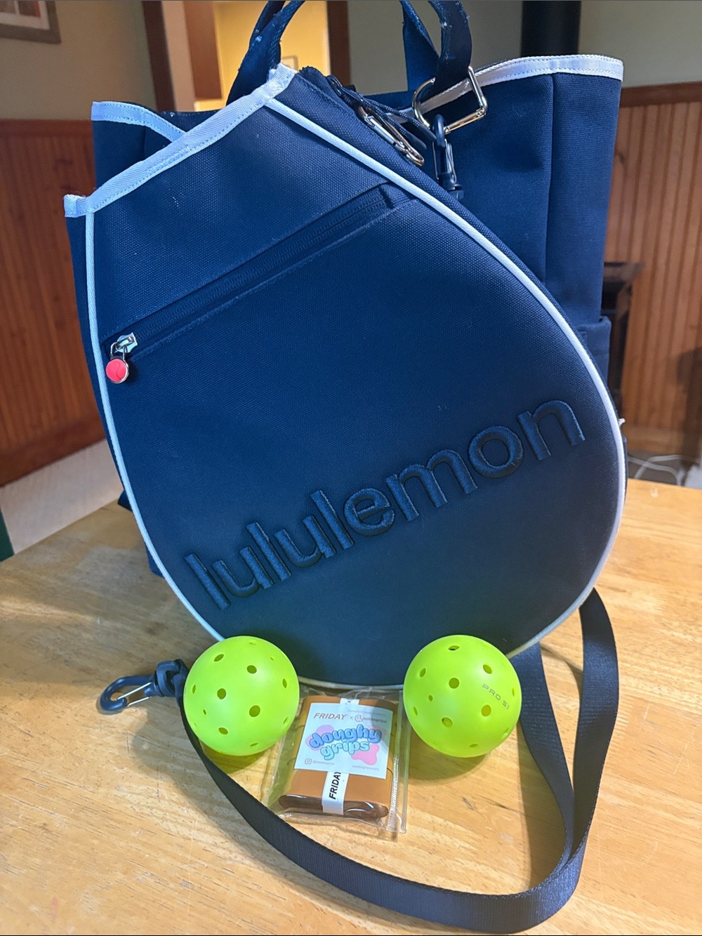 lululemon athletica Navy Pickleball Tennis Paddle bag with balls and grips